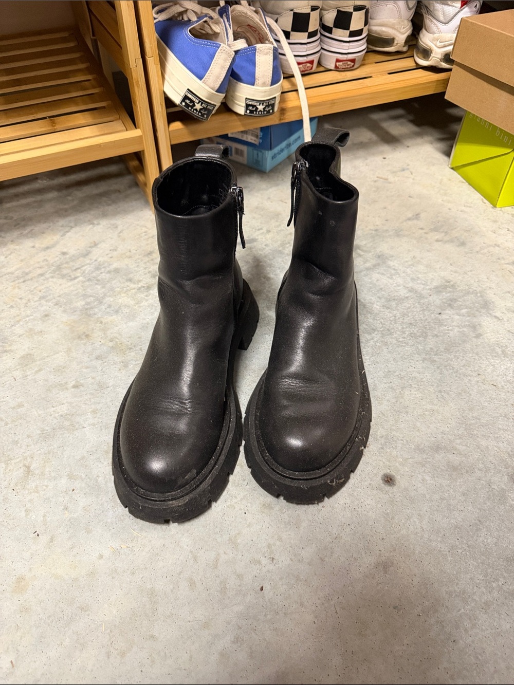 Zara Black Leather Ankle Boots with Side Zip